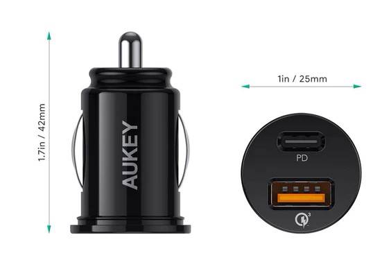 AUKEY CC-Y11 Mini ład. sam. Typ C PD + USB-A QC3.0
