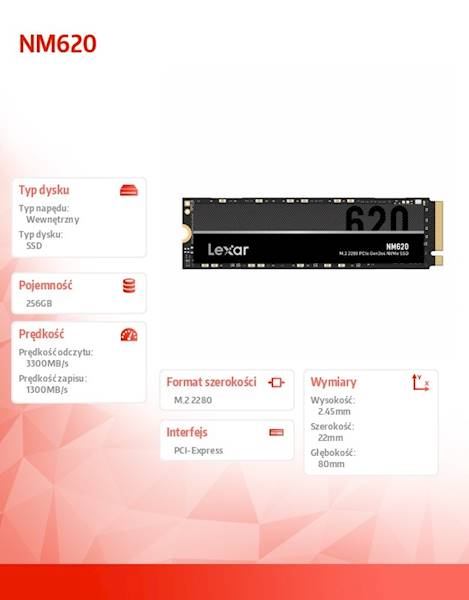 Dysk SSD Lexar NM620 | 256GB | M.2 NVMe