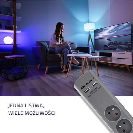 Listwa zasilająca Qoltec | 4gn + 2xUSB | 1.8m