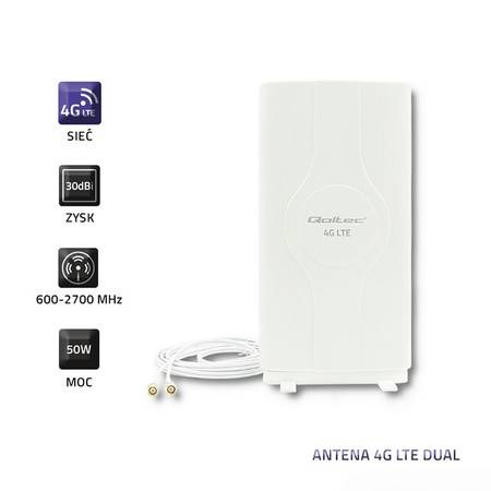 Qoltec Antena 4G LTE DUAL | 30dBi | 3m | 2x SMA