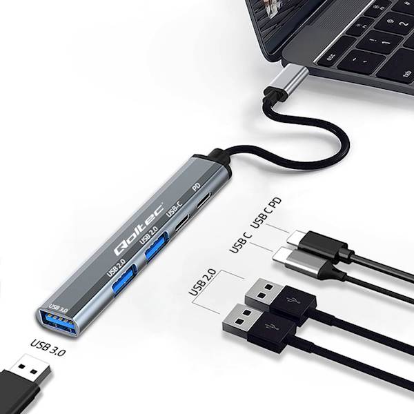 Qoltec HUB 5 in 1 | USB C PD | USB C | 2xUSB