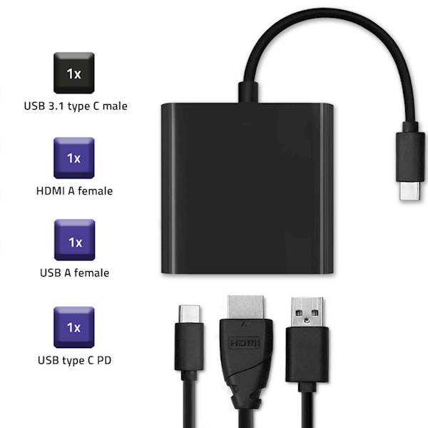 Qoltec Hub Adapter USB-C 3.1 3w1 | USB 3.0 | 4K