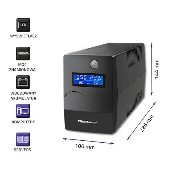 Zasilacz awaryjny UPS Qoltec 1000VA | 600W | LCD