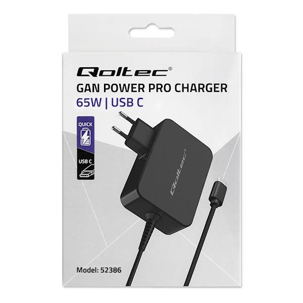 Qoltec Ładowarka GaN POWER PRO | 1xUSB-C | 65W