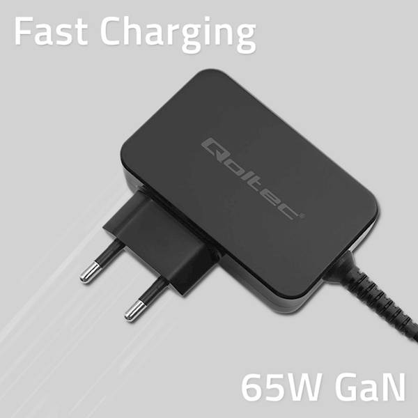 Qoltec Ładowarka GaN POWER PRO | 1xUSB-C | 65W