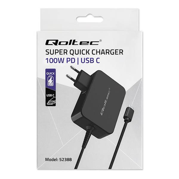 Qoltec Ładowarka GaN POWER PRO | 1xUSB-C | 100W | 