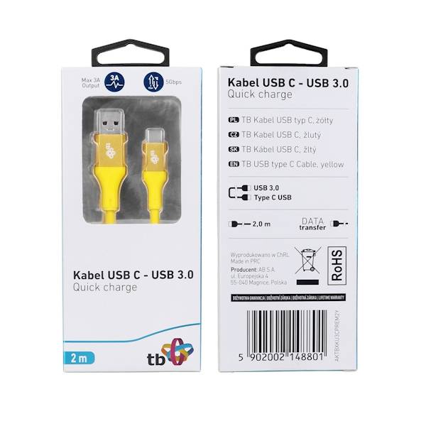 TB Kabel USB 3.0 - USB C 2m PREMIUM 3A TPE