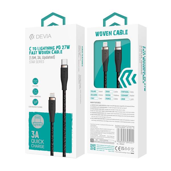 Kabel Devia USB C -> USB lightning 1.5m 27W 3A