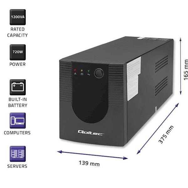 Qoltec Zasilacz awaryjny UPS Monolith 1200VA 720W