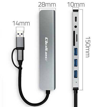 Qoltec Hub Adapter USB-C USB 8w1 4xUSB SD Audio