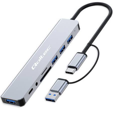 Qoltec Hub Adapter USB-C USB 8w1 4xUSB SD Audio