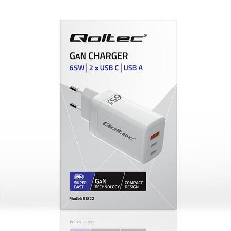Qoltec Ładowarka sieciowa 65W GaN | 5-20V| 3-3.25A