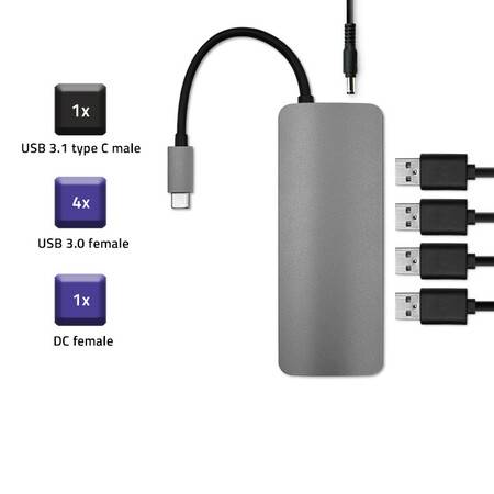Qoltec Hub Adapter USB-C 3.1 | 4x USB 3.0
