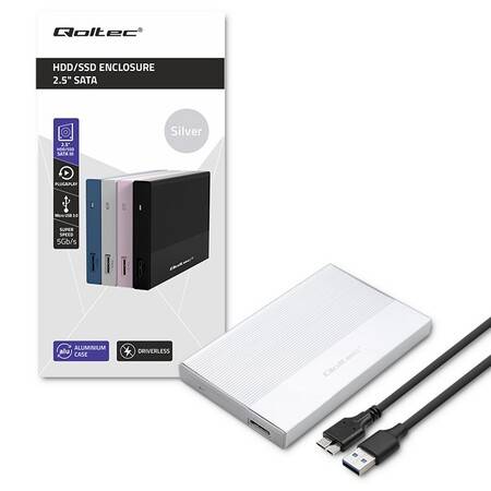 Qoltec Obudowa na dysk 2,5" SSD HDD USB 3.0 Silver