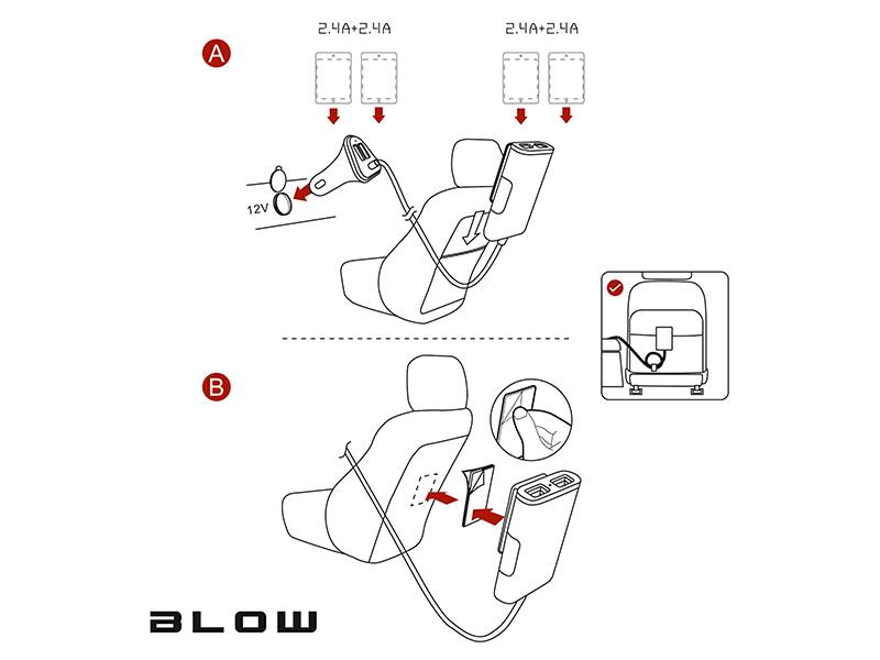 Ładowarka samochodowa 4x USB 9,6A (4x2,4A)