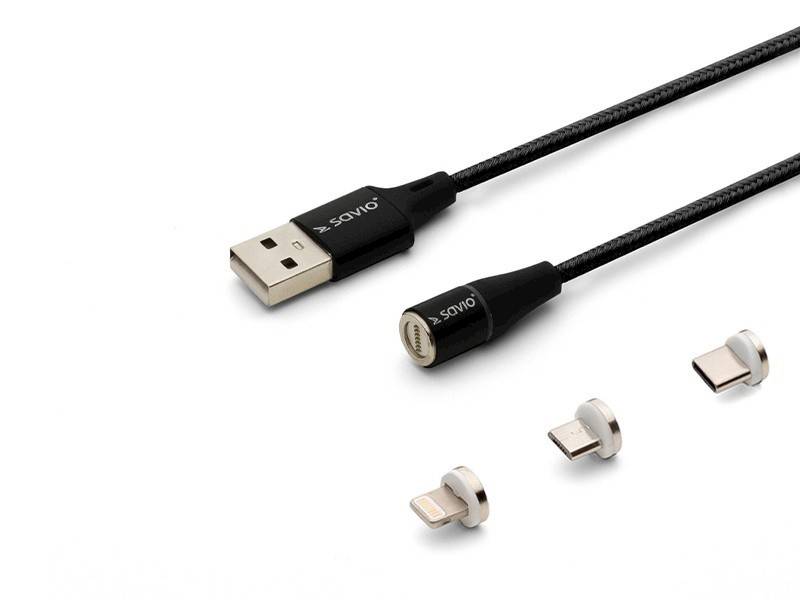 Kabel magnetyczny SAVIO USB C, micro, Lightning