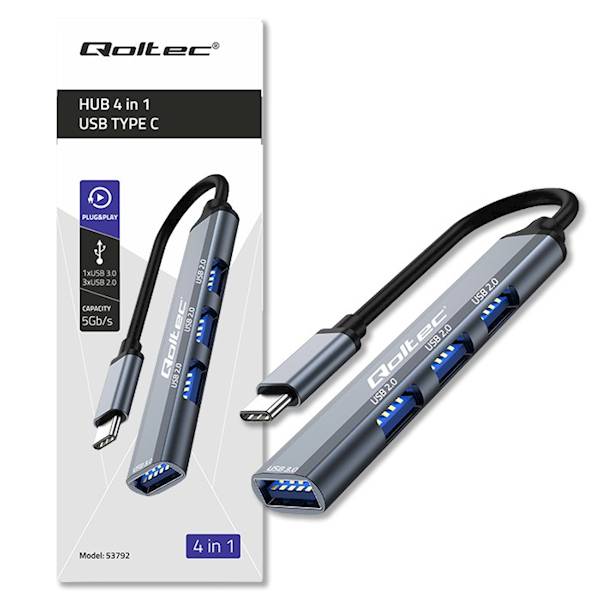 Qoltec HUB 4 w1 USB C | USB 3.0 | 3xUSB 2.0