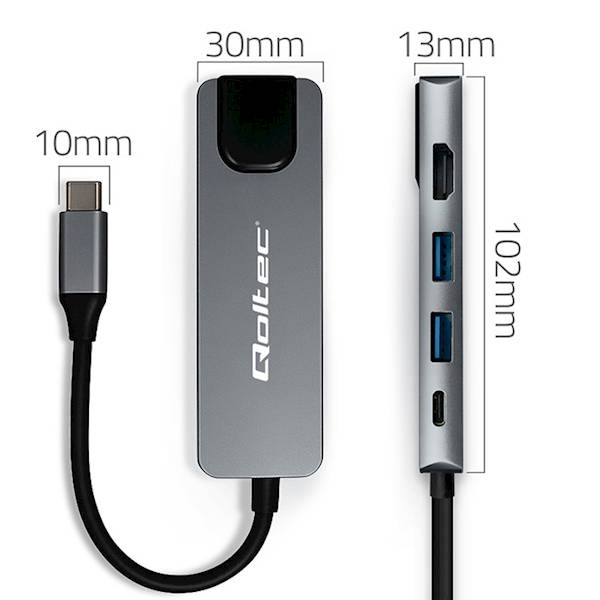 Qoltec Hub USB-C 5w1 USB-C 2xUSB HDMI RJ45