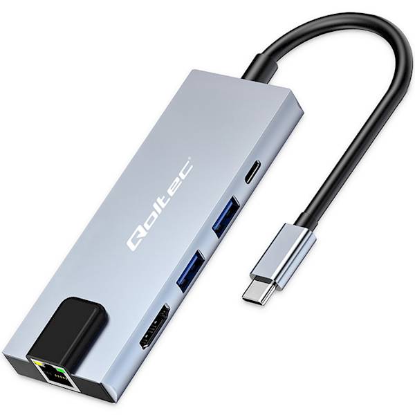 Qoltec Hub USB-C 5w1 USB-C 2xUSB HDMI RJ45