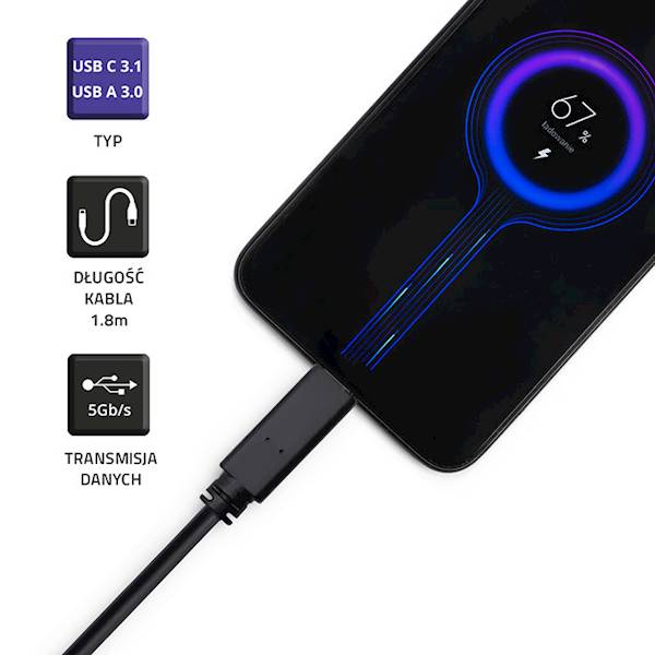 Kabel do ładowania Qoltec USB C -> USB 3.0 | 1.8m