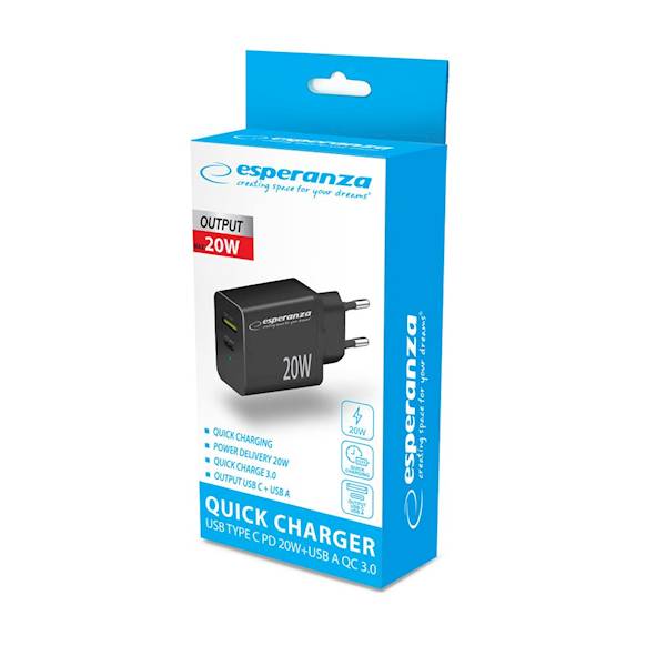 Esperanza Ładowarka USB-C PD 20W USB-A 18W EZC105K