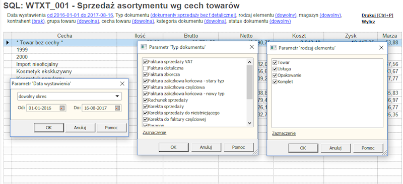 001. Sprzedaż asortymentu wg cech towarów