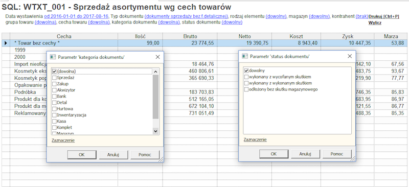 001. Sprzedaż asortymentu wg cech towarów