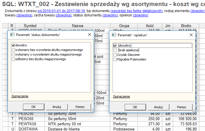 002. Zestawienie sprzedaży wg asortymentu - koszt wg ceny kartotekowej