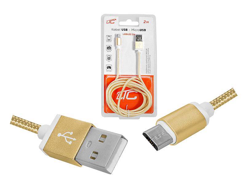 kabel USB / micro USB  M/M 2m  złoty / srebrny