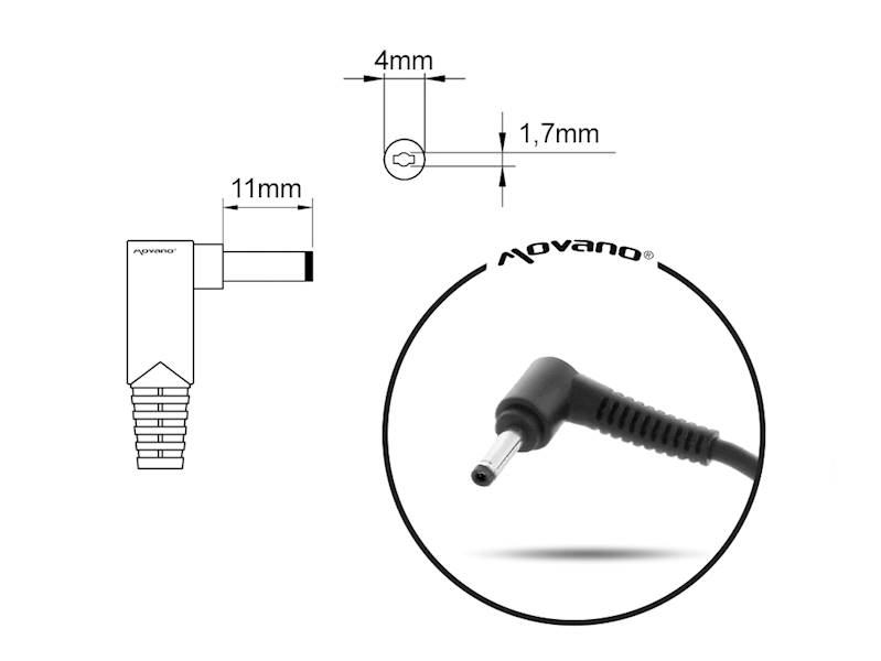 kabel zasilający do laptopa DC 4.0x1.7 HP / lenowo
