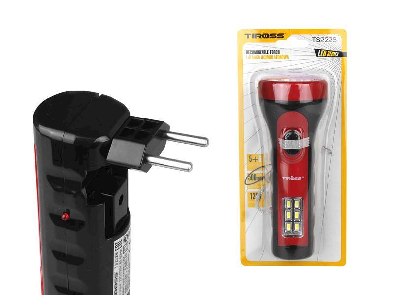 latarka ręczna 5LED+6SMD aku.ładowana z230V TS2228