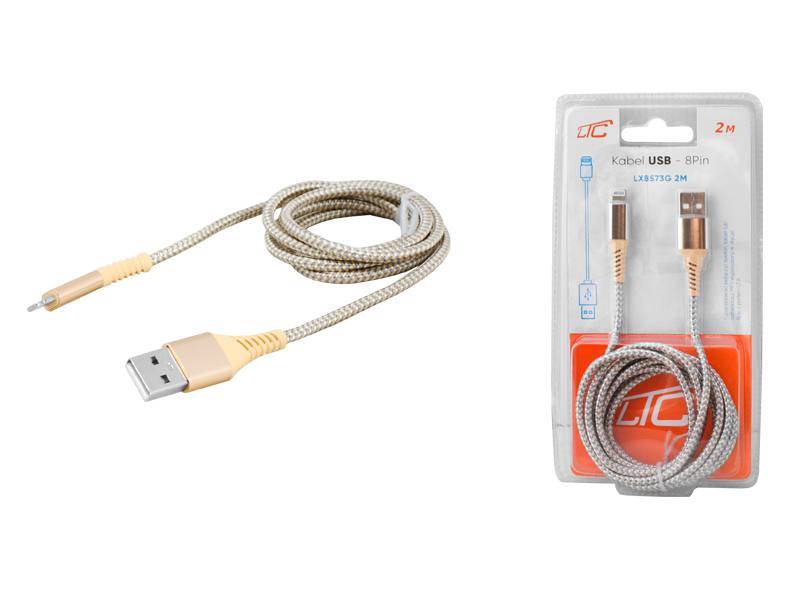 kabel USB iPhone 2m Lightning złoty