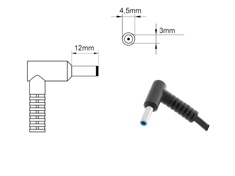 kabel zasilający do laptopa DC 4.5x3.0 + pin HP