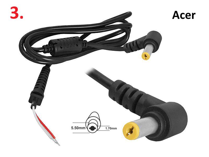 kabel zasilający do laptopa DC 5.5x1.7 Acer kątowy