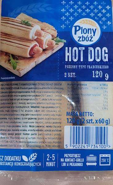 BULKA HOT DOG FRANCUSKI PLONY ZBOZ 2X60G
