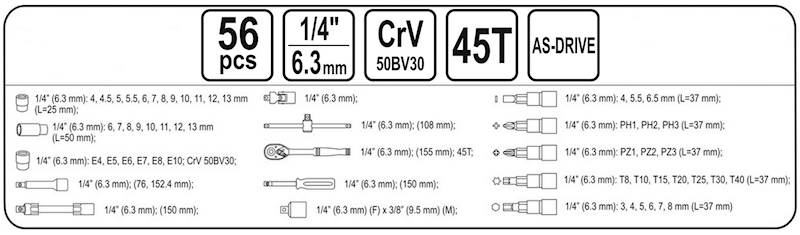 ZESTAW KLUCZY NASADOWYCH 1/4'' 56cz. 58643 STHOR