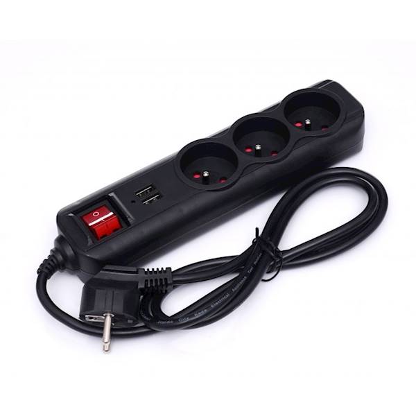 PRZEDŁUŻACZ LISTWA ZASILAJĄCA Z 3 GNIAZDAMI I 2 PORTAMI USB 3M KD4032