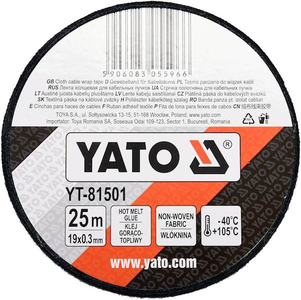 TAŚMA IZOLACYJNA PARCIANA DO WIĄZEK KABLI 25M 19MM YT-81501 YATO