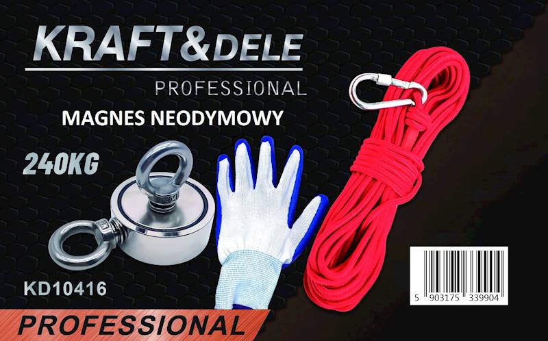 MAGNES NEODYMOWY PODWÓJNY UCHWYT DO POSZUKIWAŃ 240kg KD10416 KRAFT&DELE
