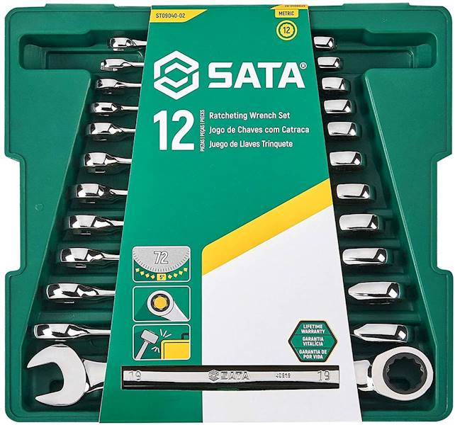 ZESTAW 12 KLUCZY PŁASKO-OCZKOWYCH Z GRZECHOTKĄ 8-19 MM SATA ST09040-02