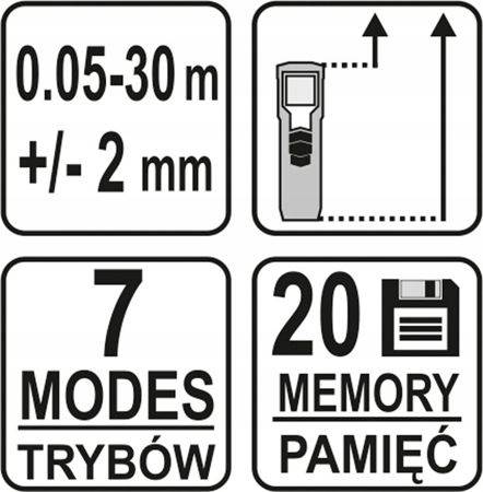 DALMIERZ LASEROWY 0.05-30M - POMIAR ODLEGŁOŚCI I POWIERZCHNI YATO YT-73124
