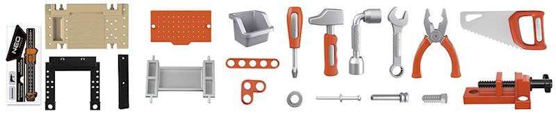 STÓŁ WARSZTATOWY MAJSTERKOWICZA Z NARZĘDZIAMI DLA DZIECI 64CZ. NEO TOOLS GD010