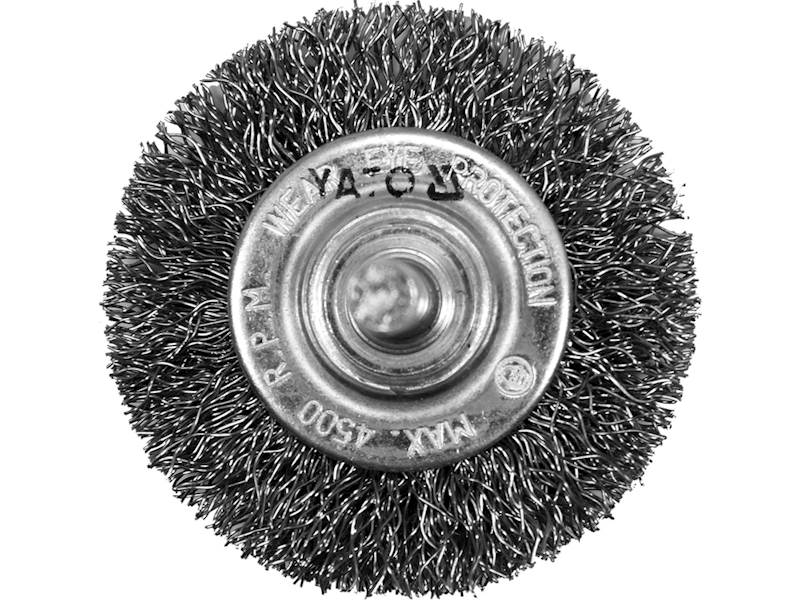 SZCZOTKA DRUCIANA TARCZOWA 50 MM INOX Z TRZPIENIEM NA WIERTARKĘ DRUT NIERDZEWNY YT-47565 YATO