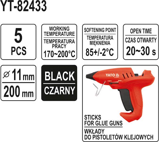KLEJ DO PISTOLETU NA GORĄCO 5szt.11x200mm CZARNY  YT-82433 YATO