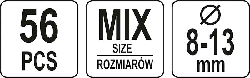 ZESTAW ZAWLECZEK I SWORZNI Z OTWORAMI 56szt. YT-06874 YATO