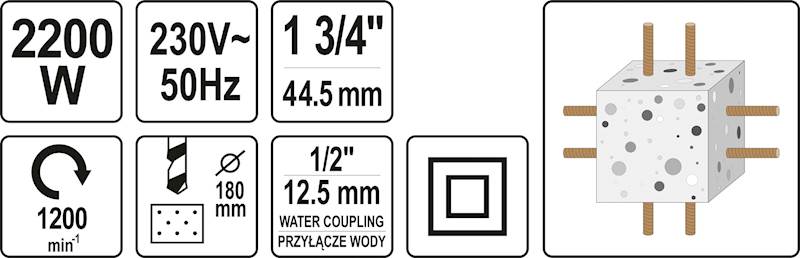 WIERTNICA DIAMENTOWA, OTWORNICA ZE STATYWEM DO BETONU 2200W YT-81980 YATO
