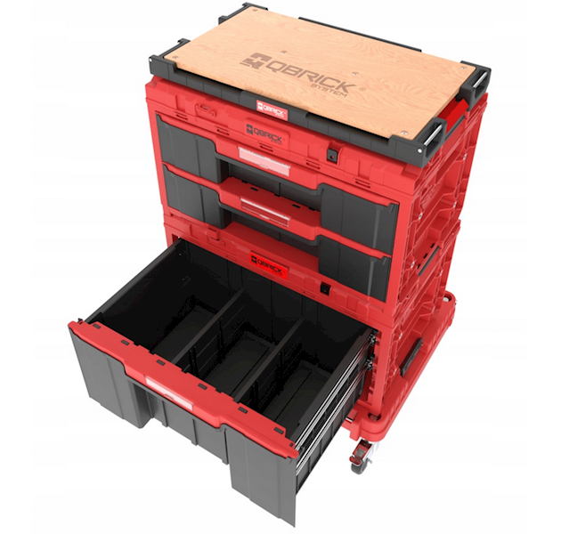MOBILNA SZAFKA WARSZTATOWA, SKRZYNIE NARZĘDZIOWE Z SZUFLADAMI QBRICK SYSTEM ONE WORKSHOP DRAWERS SET 7 RED
