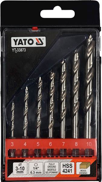 WIERTEŁ DO DREWNA SPIRALNE HSS 3-10MM HEX 1/4'' YT-33873 YATO