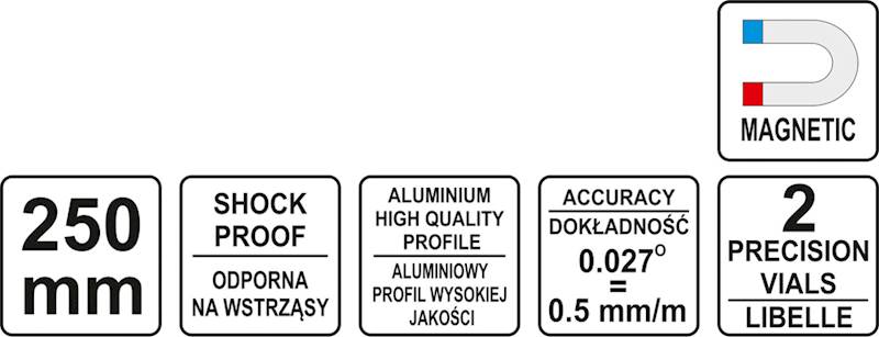 POZIOMNICA TRAPEZOWA 250MM 2-LIBELLE YT-30370 YATO
