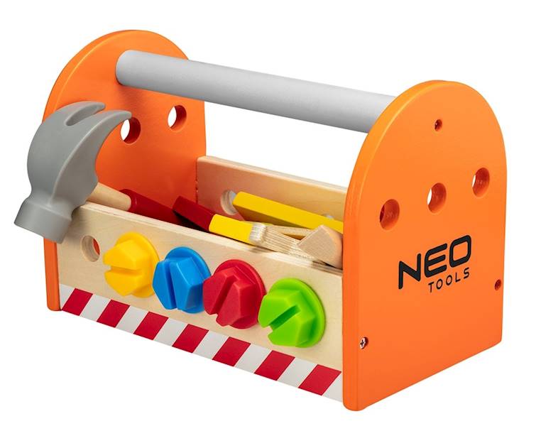 ZESTAW MAŁEGO MAJSTERKOWICZA, SKRZYNKA NARZĘDZI DREWNIANYCH DLA DZIECI NEO TOOLS GD022